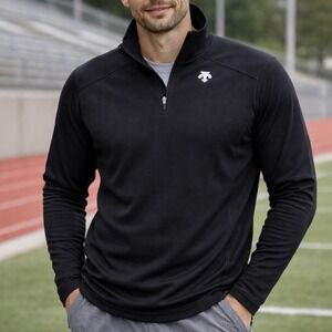 Descente Black Ribbed 1/4 Zip Pullover Performance Logo Mock Neck Men's S